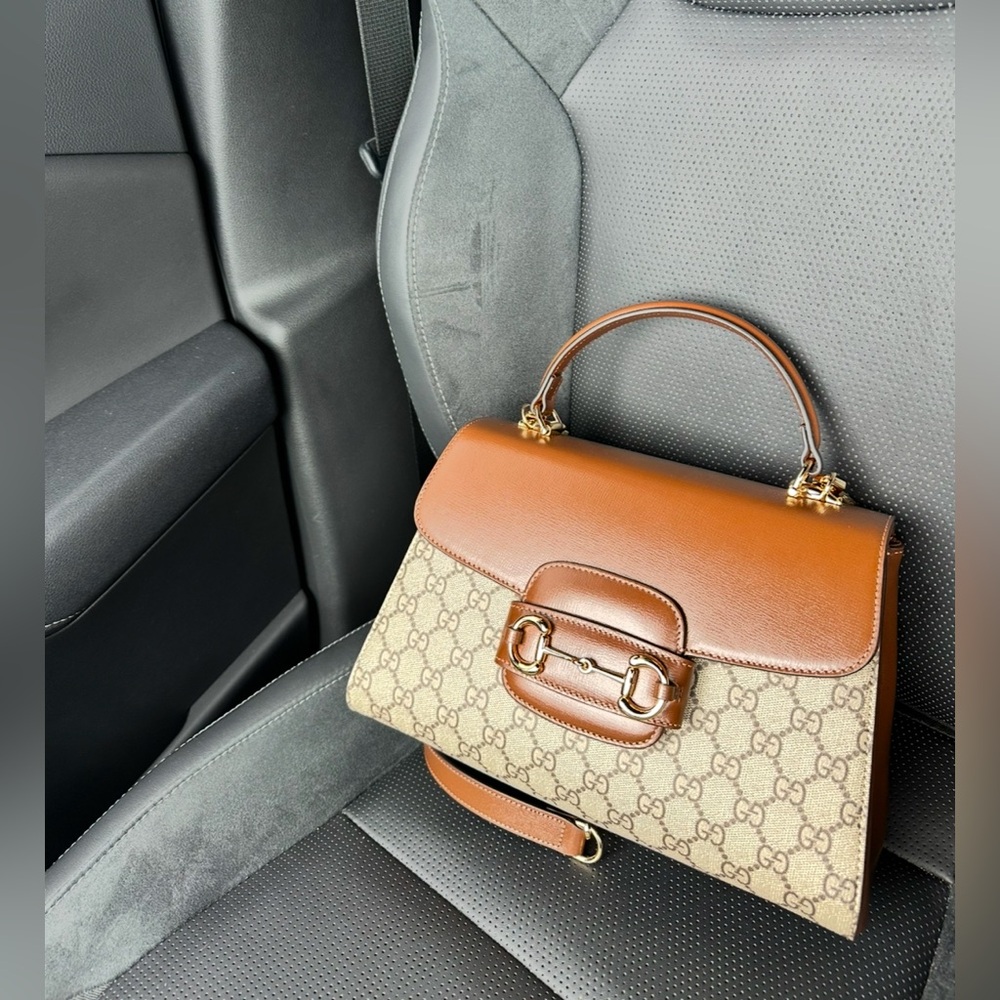Gucci GG Supreme Monogram Calfskin Medium Horsebit 1955 Top Handle Bag - Picture 3 of 17